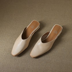 Women's Handmade Leather V-cut Flat Comfort Mule Shoes