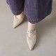 Womens Pointed Toe Stylish Double Buckle Sheepskin Low Heel Mule Shoes