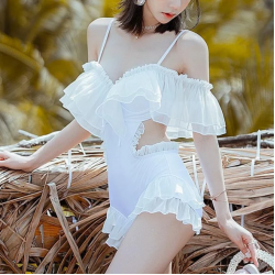 Off The Shoulder Flouncing Swimsuit