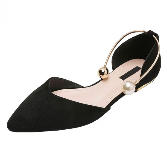 Womens Pearl Buckle Pointed Toe Flat Shoes