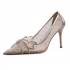 Mesh Pointed Toe Rhinestone Bowknot Pumps