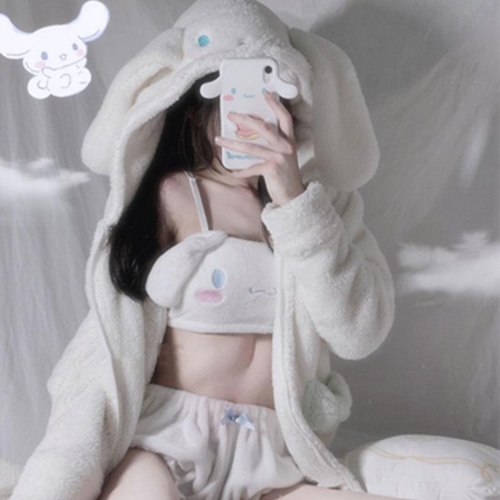 Puppy Ears Bow Plush Pajama Set