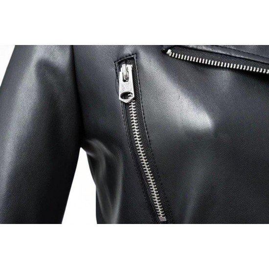 Women's Faux Leather Textured Short Moto Jacket Zip-up PU Biker Coat
