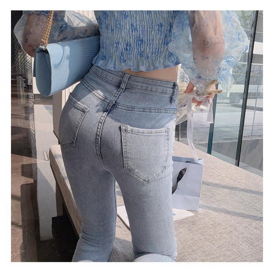 Pearl Decorated Slit Denim Pants Bottoms