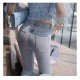 Pearl Decorated Slit Denim Pants Bottoms