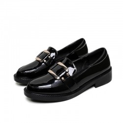 Retro British Style Loafers Women's Gold Buckle Single Shoe