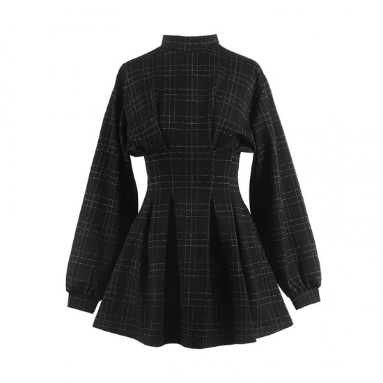 Retro Puff Sleeve Plaid Dress