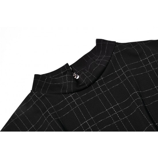 Retro Puff Sleeve Plaid Dress