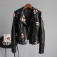 Women Floral Print Embroidery Faux Soft Leather Jacket