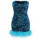 Women Sequin Bandeau Ostrich-Trim Prom Mini Dress