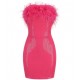 Women Sequin Bandeau Feather Prom Mini Dress
